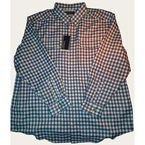 Roundtree & Yorke Mens Performance Button-Down Shirt 2XB Blue & White Check